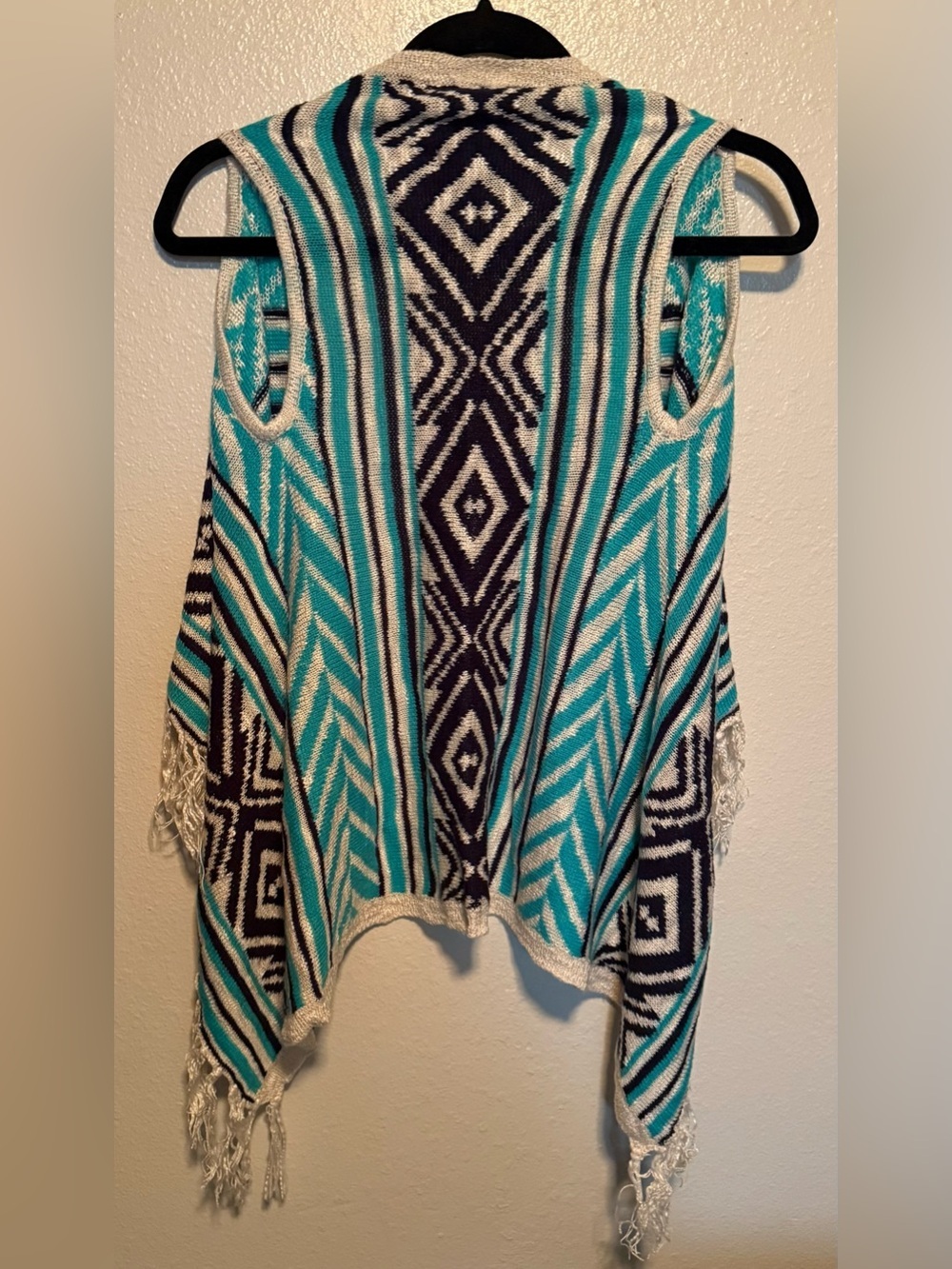 Pink Republic Aztec Fringe Open Front Cardigan Vest Sweater Small - Picture 6 of 6